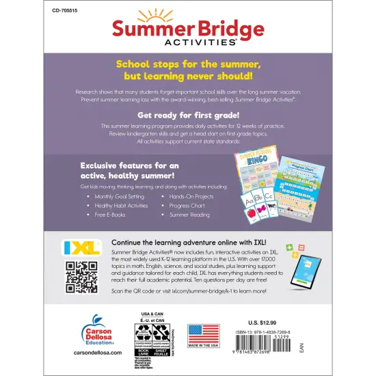 Summer Bridge Activities Kindergarten to 1st Grade Workbooks, Activity Book Ages 4-6 With Math, Phonics, Science, Social Studies, Writing Practice, Fitness, Flash Cards, eBook, Stickers, and More {2}