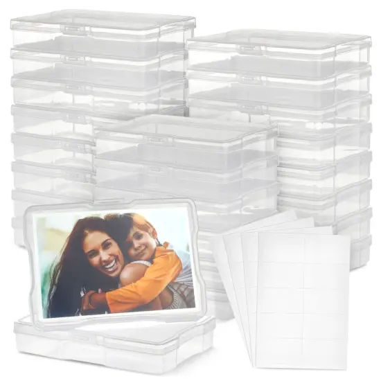 24 Photo Storage Boxes for 4x6 Pictures, Photo Organizer Storage Containers with 40 Blank Labels (Clear, 64 Total Pieces) {1}