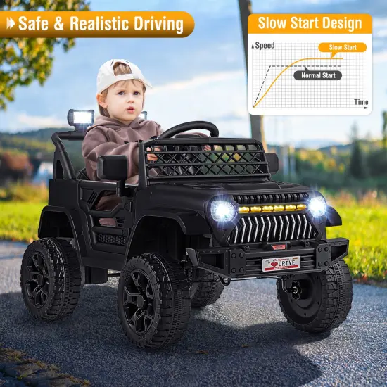 12V Ride-On Truck Car for Kids with Parental Remote, Music Player, and LED Lights Black {5}