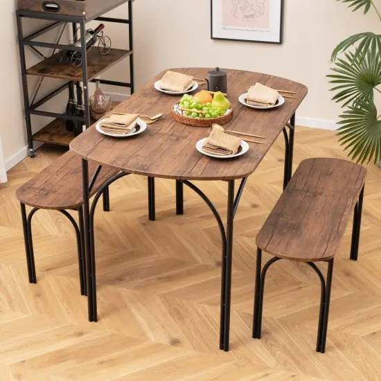 3-Piece Dining Table Set for 4 with Metal Frame-Brown {2}