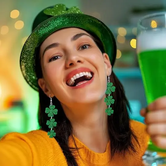 8 Pairs St. Patrick's Day Earrings for Women Acrylic Stud Irish Shamrock Dangle Earrings Green Hat Gold Pot Four Leaf Clover Earrings for Festival St Patty's Jewelry {5}