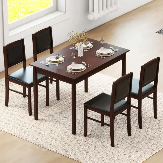 5-Piece Dining Set for 4 with Rubber Wood Legs, Compact Design for Small Dining Room Brown {6}