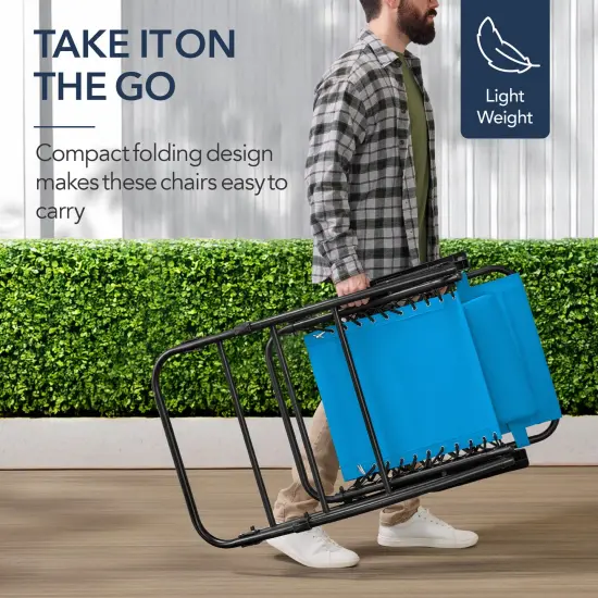 Best Choice Products Folding Outdoor Zero Gravity Rocking Lounge Chair w/ Headrest Pillow Aqua Blue {4}