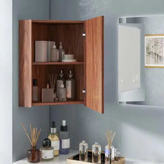 Corner Medicine Cabinet with Mirror with Open Mirror Door and Adjustable Shelf Brown {2}