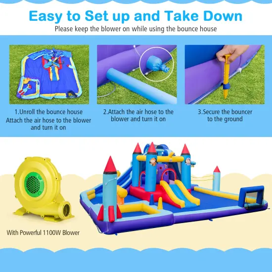 Rocket Theme Inflatable Water Slide Park with 1100W Blower {6}