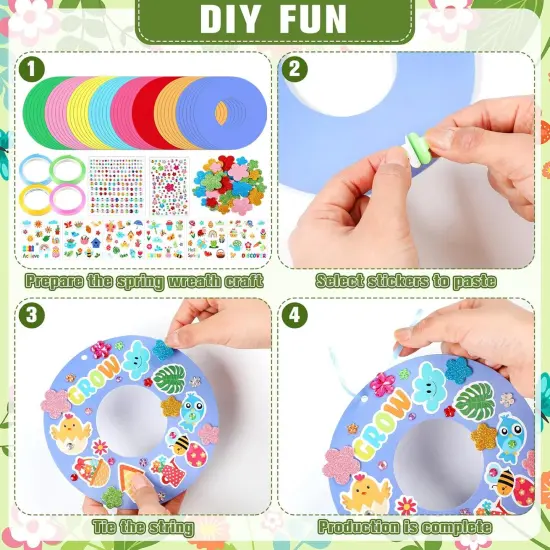 48 Sets Spring Wreath Craft Kits DIY Wreath Hanging Ornaments Make Your Own Paper Craft with Stickers for Home Party Favors Activities {4}
