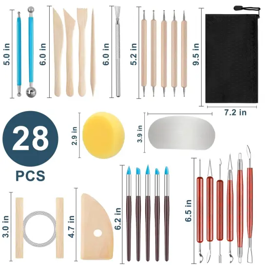 Clay Tools Kit,28 PCS Pottery Tools,Polymer Clay Tools,Air Dry Clay Tools Set for Kids, Adults,Pottery Craft,Drawing,Dotting,Carving,Molding,Baking,Modeling,Shaping {1}
