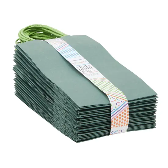 25-Pack Dark Green Gift Bags with Handles, 9 x 5.5 x 3-Inch Paper Goodie Bags for Party Favors and Treats, Birthday Party Supplies {7}