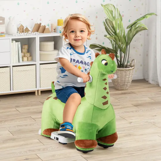 Green Plastic 6V Kids Ride-On Dinosaur with Foot Pedal, Padded Seat, and Music {3}