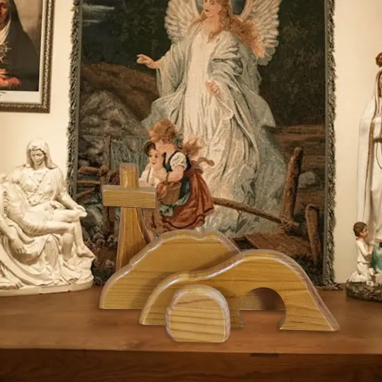 The Empty Tomb Easter Scene, Easter Christian Cross Decorations, Easter Decorations Religious Jesus Tomb Easter Kit, Easter Tomb Display for The Home, Tabletop, Office - Wooden (Dark-Brown) {2}