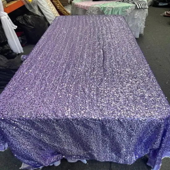 1 Yard Rectangle Sequin Taffeta Tablecloth 55 by 108 Inches Durable Polyester Fabric Lilac {1}
