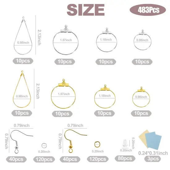 XKCWXY 483Pcs Earring Making Kit with Beading Hoop Earring Finding Component Accessories,Earring Hooks,Jump Rings,Earring Backs for Jewelry Making DIY Craft {6}