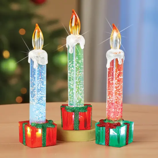 Collections Etc Color Changing Flameless Glitter Candles - Set of 3 {1}
