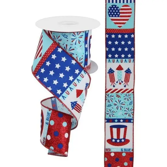2.5" Patriotic Block Ribbon: White (10 Yards) {2}