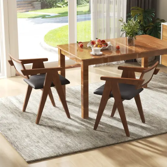 Walnut Wooden Mid-Century Accent Chairs with Leathaire Seat Cushions, Set of 2 {3}