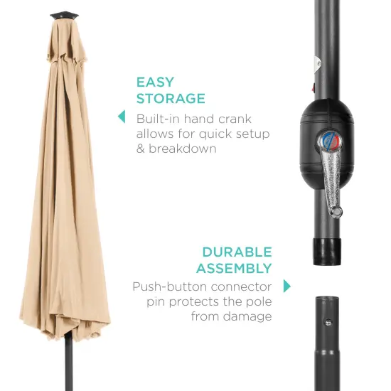 Best Choice Products 10ft Solar LED Lighted Patio Umbrella w/ Tilt Adjustment, UV-Resistant Fabric Sand {6}