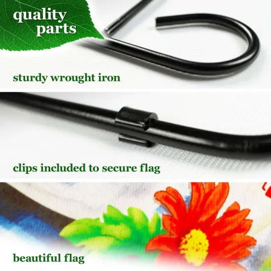 G128 Combo Pack: Garden Flag Stand 36x16IN & Garden Flag USA Star Flowers Printed 12x18IN Double Sided {4}