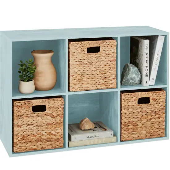 Best Choice Products 6-Cube Bookshelf, 13.5in Display Storage System, Organizer w/ Removable Back Panels Light Blue {1}