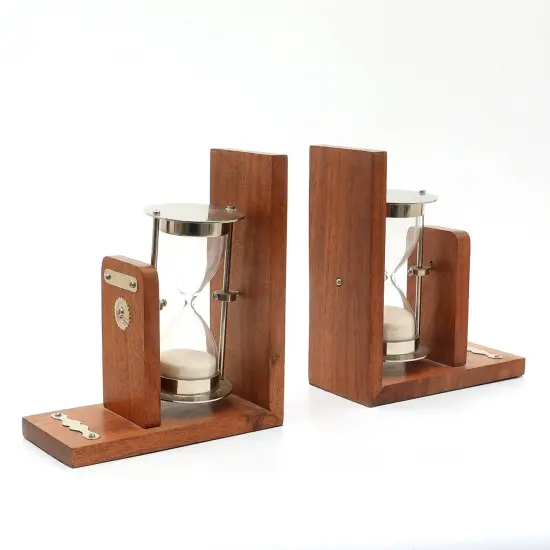Decorative Wooden Bookend with Hourglass - Tabletop Object {3}