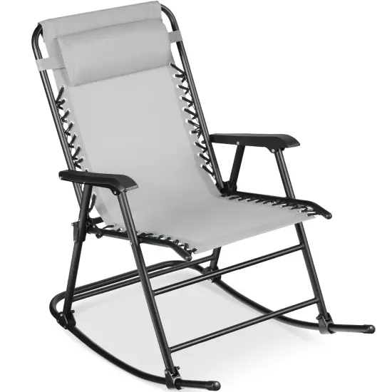 Best Choice Products Folding Outdoor Zero Gravity Rocking Lounge Chair w/ Headrest Pillow Ice Gray {1}