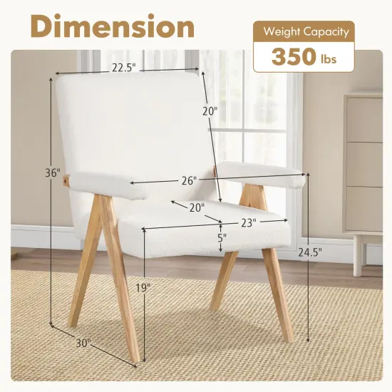 Beige Sherpa Fabric Accent Chair with Wood Arms and Backrest Comfy Lounge Chair for Modern Homes {4}