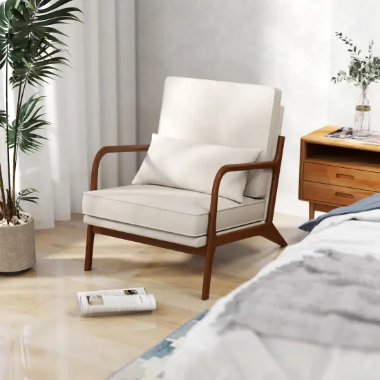Modern Accent Chair with Rubber Wood Armrests, Removable Back, Comfortable Seating Beige {5}