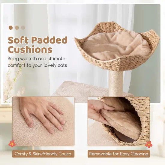 Costway 59" Cattail Cat Tower with Sisal Scratching Posts Perch Condo Soft Hammock Indoor {5}