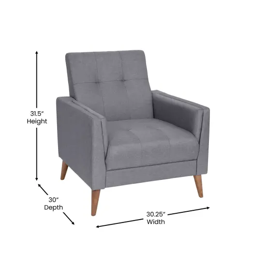Merrick Lane Randolph Mid-Century Modern Armchair with Tufted Faux Linen Upholstery and Solid Wood Legs Taupe {11}
