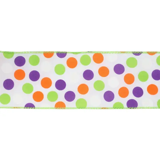 LaRibbons 2 1/2" Wired Ribbon | Multi-Colored Dots on White | 10 Yard Roll {5}