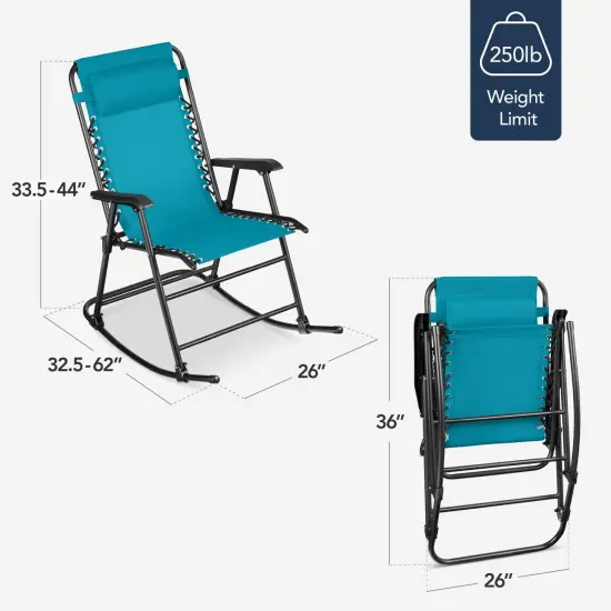 Best Choice Products Folding Outdoor Zero Gravity Rocking Lounge Chair w/ Headrest Pillow Peacock Blue {2}