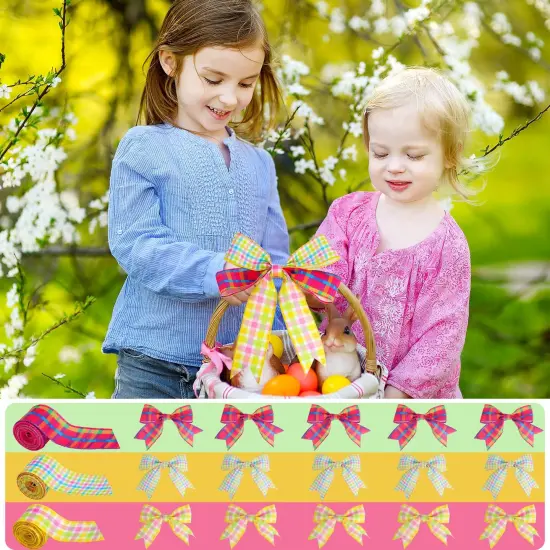 15 Yards Easter Plaid Ribbon 3 Roll 2 Inch Pastel Wired Ribbon Spring Gingham Fabric Ribbon for Gift Wrapping DIY Craft Birthday Wedding Baby Shower {2}