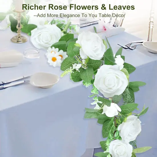 Full Pretty White Rose Garland, 6.2FT Artificial Floral Vines Spring White Flower Garland for Wedding Arch Table Centerpiece Decor Home Backdrop Wall Valentines Decoration {3}