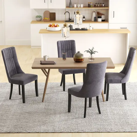 Channel Tufted Dining Chairs Set of 2 Upholstered Kitchen Side Chairs with High Backrest {2}