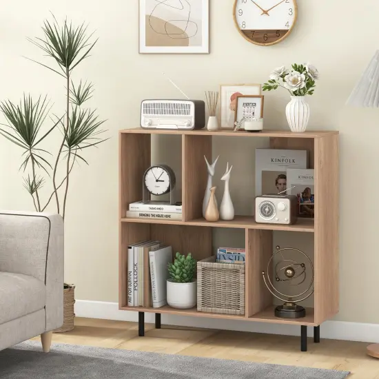 3-Tier Open Shelf Bookcase with 4 Compartments and 4 Metal Support Legs Natural {2}