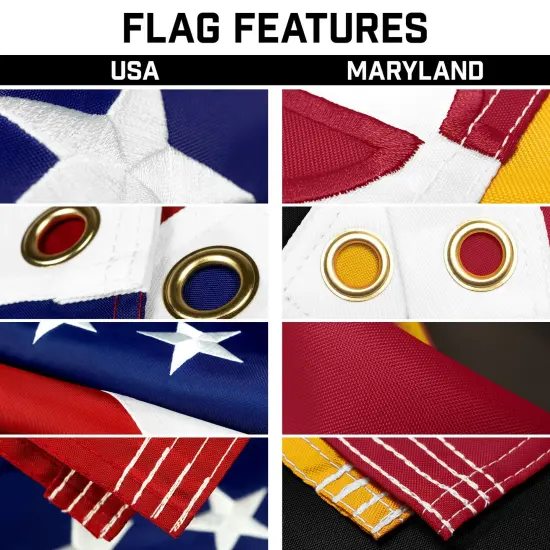 G128 Combo Pack: 20 Ft Telescoping Aluminum Flagpole (Black) & American and Maryland Flags 3x5 Ft, Both ToughWeave Series Embroidered Polyester | Pole with Flags Included {3}