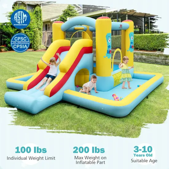 Inflatable Bounce House 7-in-1 Bouncy Castle with Slide and Tunnel with 550W Blower {6}