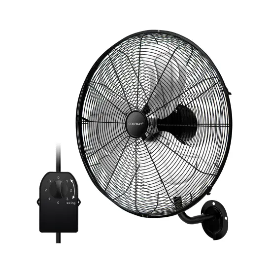 20 Inch Wall Mount Fan with 3 Fan Speeds and Adjustable Tilt Head-Black {1}