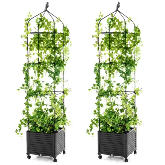 Costway 1/2 PCS Raised Garden Bed Tomato Cage Planter Box with PE-Coated Metal Trelli Wheels {2}