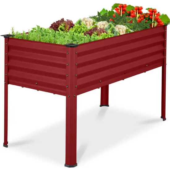 Best Choice Products 48x24x30in Elevated Galvanized Metal Garden Bed w/ Corner Protectors Royal Red {1}