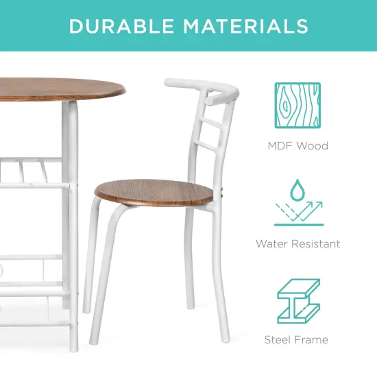 Best Choice Products 3-Piece Wood Dining Room Round Table & Chairs Set w/ Steel Frame, Built-In Wine Rack White/Brown {5}