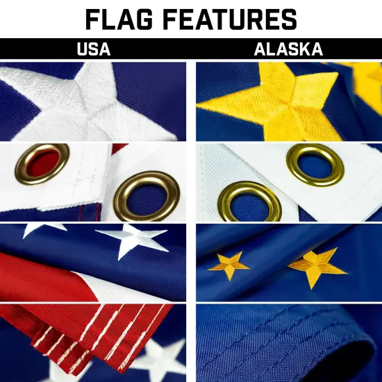 G128 Combo Pack: 20 Ft Telescoping Aluminum Flagpole (Black) & American and Alaska Flags 3x5 Ft, Both ToughWeave Series Embroidered Polyester | Pole with Flags Included {3}