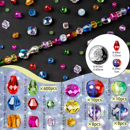 636pcs Glass Beads for Jewelry Making - Colorful Rainbow Craft Crystal Beads with Loose Beads Sparkly Beads Hole Drilled DIY for Bracelets Craft Earrings Making {6}