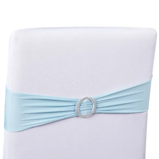 50 Pack Light Blue Chair Sashes for Wedding Reception, Baby Shower, Birthday Party, Fits 13.5-16.5 inch Chair Backs with Silver Buckles {1}