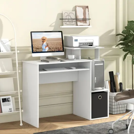 Space-saving Computer Desk with Pull-out Keyboard Tray White {2}