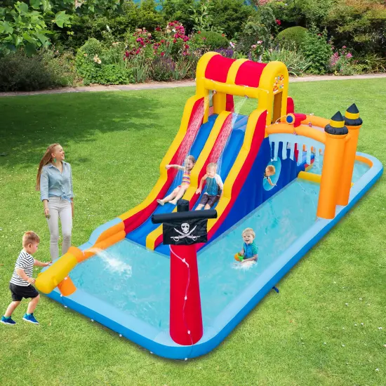 6-In-1 Inflatable Water Slide with Dual Slides Climbing Wall and Cave Crawling Game with 950W Blower {2}