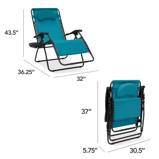 Best Choice Products Oversized Zero Gravity Chair, Folding Outdoor Patio Recliner w/ Cup Holder Peacock Blue {2}