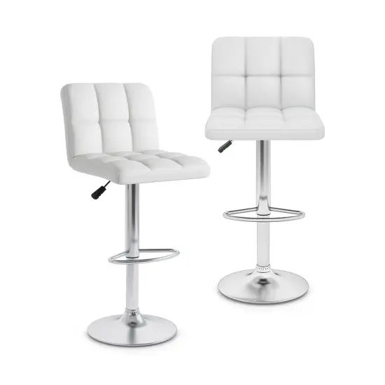 Modern Bar Stools Set of 2 with Back Support, Heavy-Duty Metal Base, Footrest, and Adjustable Height White {1}