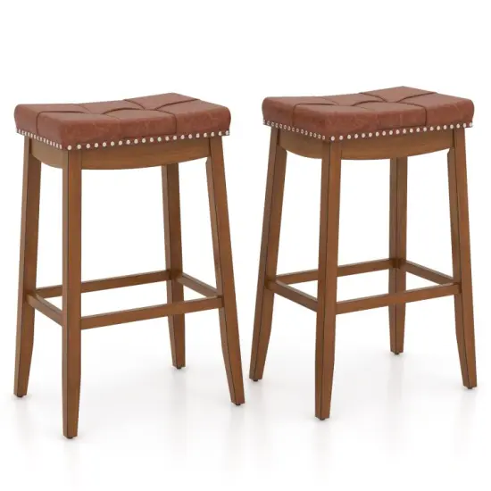 PU Leather Saddle Seat Bar Stools Set of 2, 25/29 Inch Upholstered Counter Height Chairs {2}