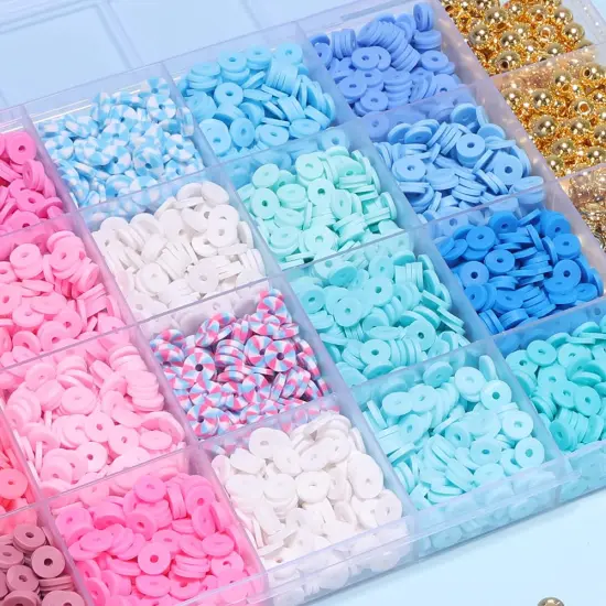 Blue Clay Bead Bracelet Kit DIY Jewelry Making Kit Clay Beads Bracelet Making Kit, Flat Preppy Beads for Friendship Bracelets, Polymer Clay Beads Crafts Gifts {2}