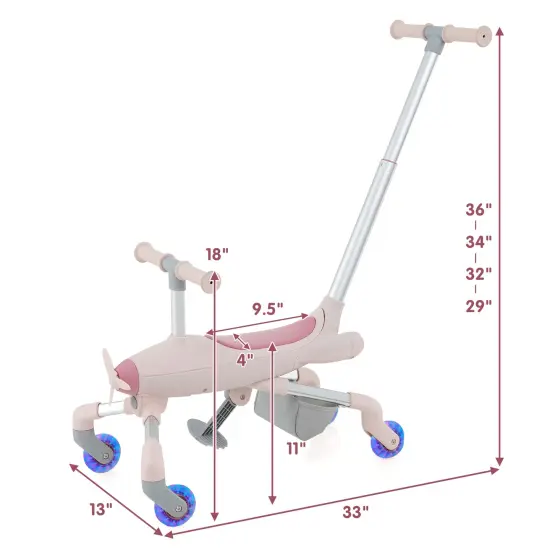 Plastic 2-in-1 Kids Ride-On Push Car with LED Lighted Wheels and Storage Compartment Pink {5}